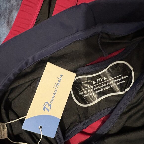 2 High-Waisted Bikini Bottoms BONNEUITBEBE Blue (NWT) & Maroon Sz 2XL - Picture 3 of 5